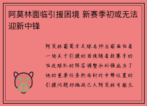 阿莫林面临引援困境 新赛季初或无法迎新中锋